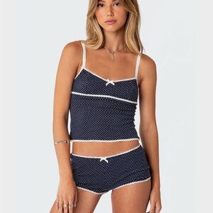 NWT Edikted Navy and White Polka Dot Micro Shorts
